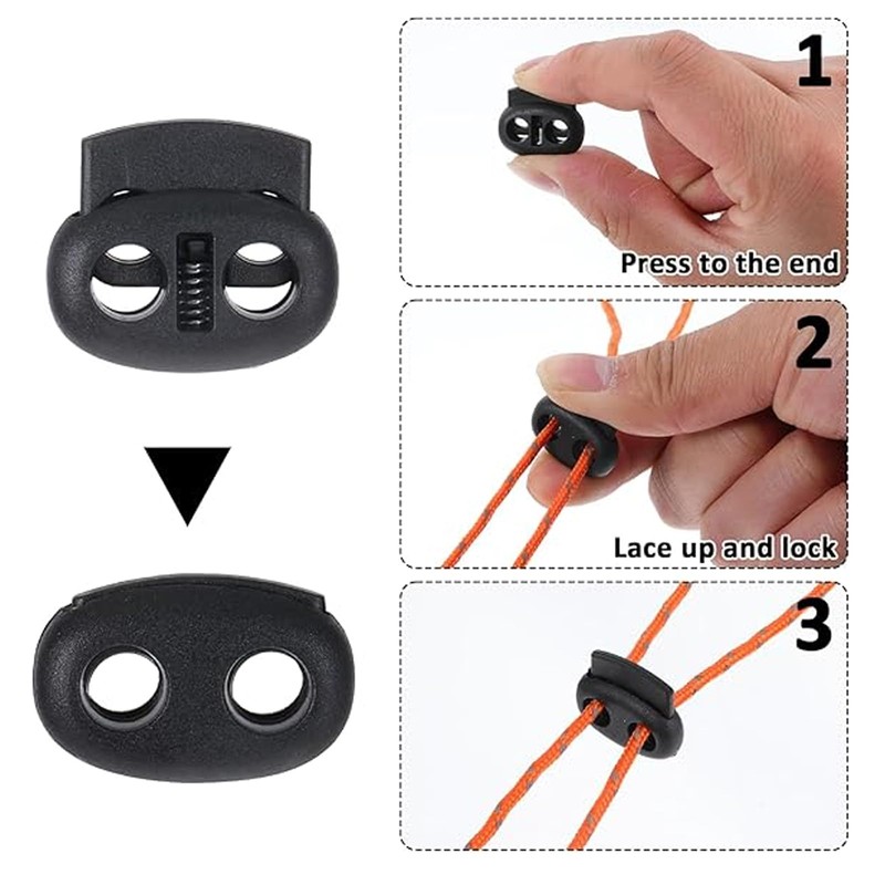 YOUNIEYO 20pcs Black Plastic Cord Locks End Spring Toggle Stopper