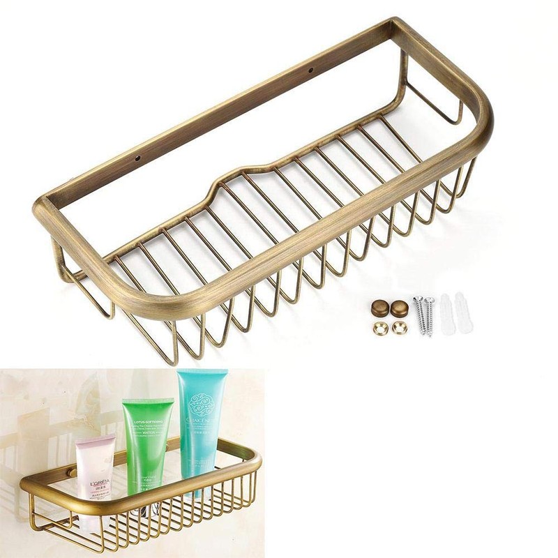 Yosoo Wall Mount Bathroom Shelf, 30cm Copper Shower Basket with