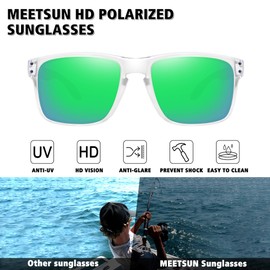 MEETSUN Polarized Sunglasses for Men Women Sports Driving Fishing Glasses UV400 Protection 3Pack-Black+Clear Frame/Blue Green Mirror Lens+Clear Frame/Green Mirror Lens