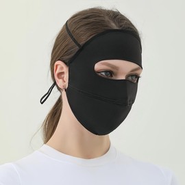 KUKASEN UPF 50+ Full Face Sun Mask – Ice Silk Cooling & Breathable, Adjustable Ear Loops, Reusable UV Face Cover for Women