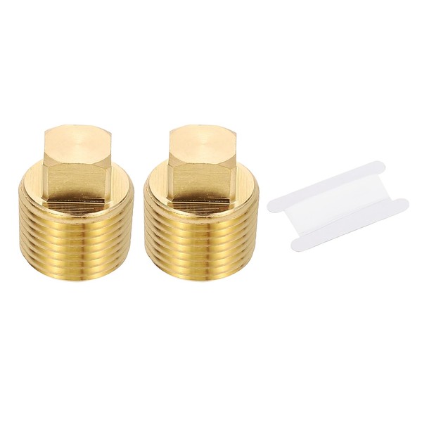 PATIKIL 3/8" NPT Male Brass Square Plug Fittings Set, 2Pcs