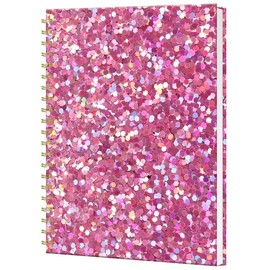 iampanda Spiral Journal Notebook,Strong Twin-Wire Binding with Premium Paper for Women,60 Sheets B5 College Ruled Notebook/Journal,Perfect for School Office Work,Pink Glitter