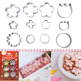 BESEK 12PCS Flower Cookie Cutters, 2 Inches Flower Shaped Cookie Cutter-Daisy, Tulip, 6 Shaped of Flowers Stainless Steel Cookie Cutters, Baking Tool for Homemaking Cookie