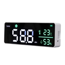 Sound Level Meter, Wall Hanging Decibel Meter Temperature Humidity Meter with 11 Inch LCD Screen, Noise Level Meter for Classroom Studio Home Factory