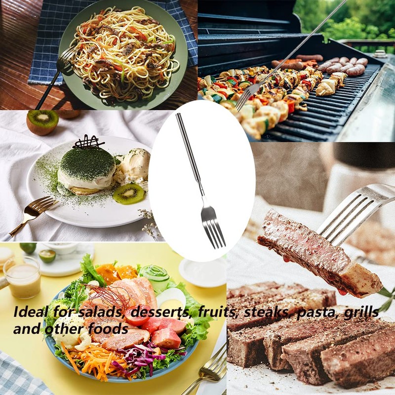 Stainless Steel Dinner Fork, Food-Grade BBQ Forks Silverware, Telescopic Extendable