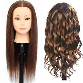 Mannequin Head 20 - 22 Inches Female 85% Real Hair Hairdresser Cosmetology Mannequin Training Head Hair Doll Head with Table Clamp Holder