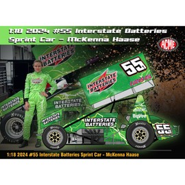 DCD Winged Sprint Car #55 2024 McKenna Haase Racing 1/18 Diecast Model Car Resin Material ACME-Featuring 'Interstate Batteries'