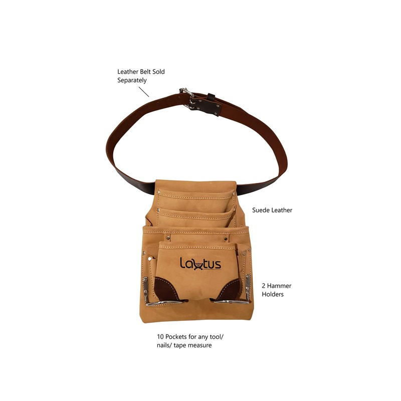 LAUTUS Leather Tool Pouch Bag |Carpenter, Construction, Framers, Handyman |2