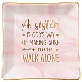 SANDJEST Sister Gifts from Sister Trinket Dish Ceramic Ring Dish Plates Holder for Soul Sister Friends Women Her Girl Birthday Jewelry Tray Present Gift