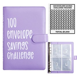 100 Envelopes Money Saving Challenge A5 Binder with Cash Envelopes Budget Book to Save $5050 in 100 Days, Ideal for Budget Planning Money Management Organizer Pvc Durable e Planner sketchbook bible study supplies cute office supplies for work:_Purple