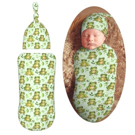 Muishi Little Frogs Cute Newborn Swaddle Blankets Hat Sets Soft Baby Receiving Blanket Swaddle Sack for Baby Shower Infant Boy Girl Gift
