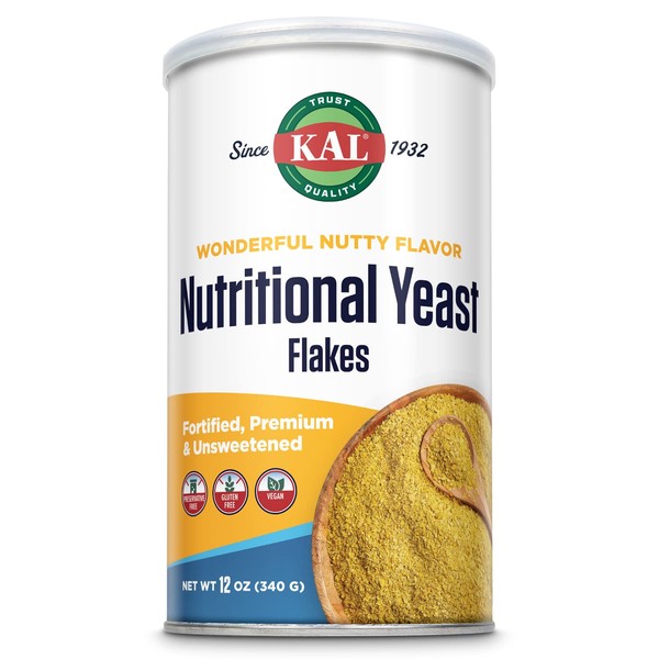 KAL Nutritional Yeast Flakes | Vitamin B12, Vegan, Non-GMO, Gluten Free | Unsweetened, Great Flavor, No Bitter Aftertaste | Great For Cooking | 12 oz (12 oz)