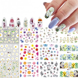 12 Sheets Daisy Nail Art Stickers Decals,Daisy Water Transfer Summer Nail Supplies Little Daisies Flower Nail Designs Stickers Colorful Floral Manicure DIY Decorations for Women Nail Accessories