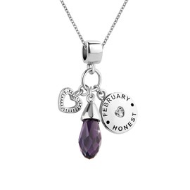 KunBead Jewelry 18 inch Family February Birthstone Heart Birthday Crystal Charm Pendant Necklace for Women