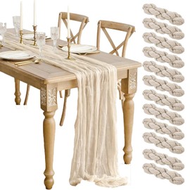 12 Pcs Beige Cheesecloth Table Runner 10FT, Gauze Table Runner,Vintage Gauze Table Runner Boho Tablecloth,Rustic Romantic Wedding Runner
