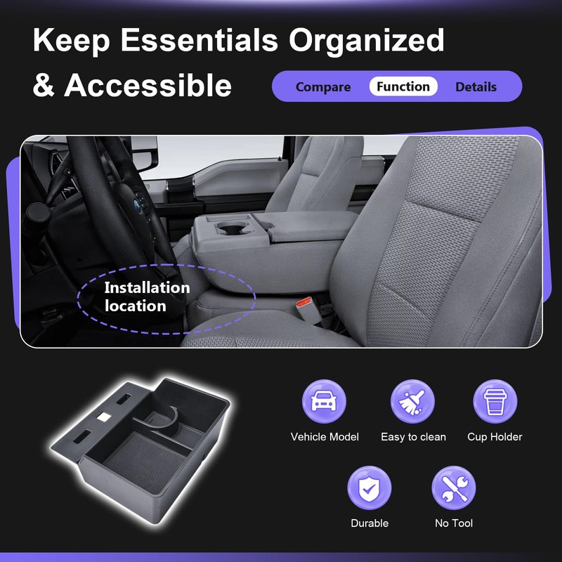 RUNROAD Center Console Tray for 2015-2026 Ford F150 /2017-26 F250