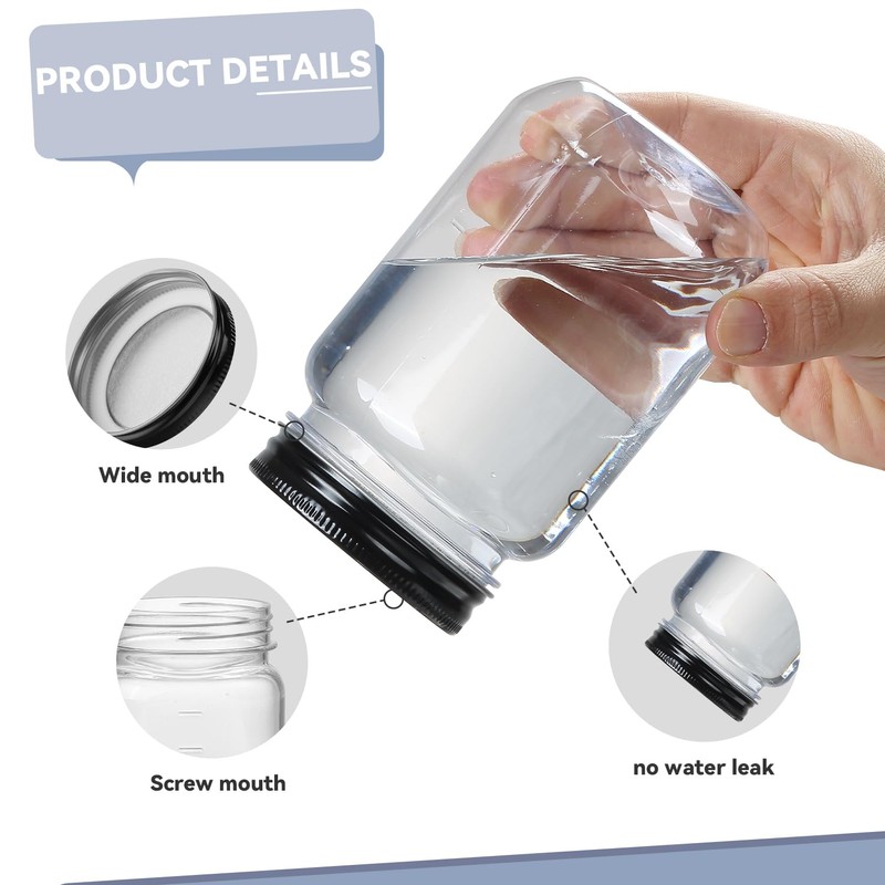 novelinks 16 oz Clear Plastic Jars with Lids, Refillable 16oz