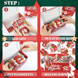 Surprise Gift Box Explosion for Money, Unique Folding Bouncing Red Envelope Gift Box with Confetti, Cash Explosion Luxury for Birthday Anniversary Valentine Proposal (15 Bounces) (Christmas-Red)