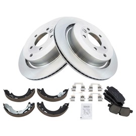 TRQ Rear Brake Pad & Rotor Kit Brake Pads Brake Rotor Parking Brake Shoe Set Ceramic Compatible with 2005-2006 Land Rover LR3 2006 Range Rover Sport