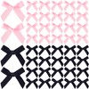 Mxxipp 50pcs Mini Ribbon Bows, Small Satin Ribbon Bow, Cute Soft Bowknot Sewing Accessories for Flowers Bakery Wrapping Christmas Wedding Birthday Party Decoration- Black & Pink