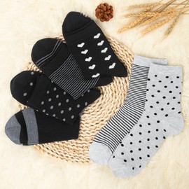 6 Pairs Cotton Crew Socks for Women, Breathable Novelty Funny Striped Dot Casual Cute Calf Socks Size 6-12
