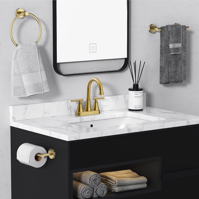 4 inch Brushed Gold Bathroom Sink Faucet with Pop-up Drain