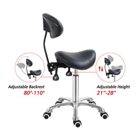 Antlu Saddle Stool Chair with Back Support, Ergonomic Esthetician Stool Chair for Salon Tattoo Spa Medical Dentist Clinic (with Backrest, Black)