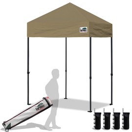 Eurmax USA 5'x5' Pop Up Canopy Tent Commercial Instant Canopies with Heavy Duty Roller Bag,Bonus 4 Sand Weights Bags (Khaki)