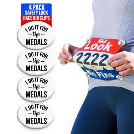 bibSNAPS Race Bib Clips - Safety Lock Fasteners, Secures Running, Marathon, Cycling & Event Number, Non Magnetic, Easy to Use, Snap & Lock, Replacement for Pins & Magnets, I Do it for the Medals(4pcs)