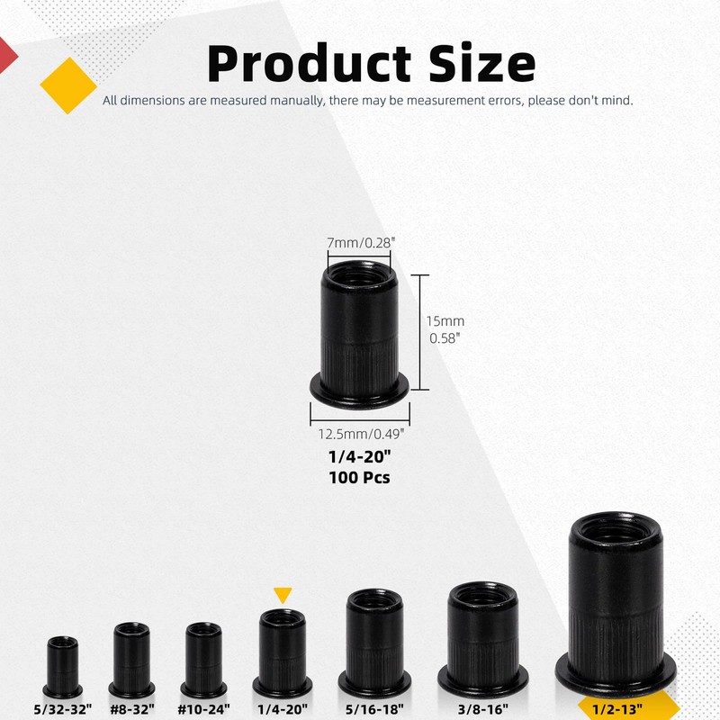 Hilitchi 100Pcs 1/4"-20 UNC Rivet Nuts, Zinc-Plated Carbon Steel Threaded