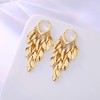 Gold Plated Cascading Leaf Dangle Earrings, Long Tassel Drop Design,