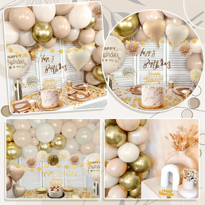 Birthday Decoration Woman Decoration Birthday Gold Beige with Balloons Birthday