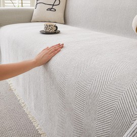 HAOMAIJIA Non Slip couch cover sofa covers for 3 cushion couch Washable sectional couch covers for Dogs pet Furniture Protector Couch Cover Blanket for Living Room (Off white, 91"x150")
