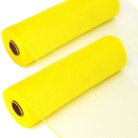 Ribbli 2 Rolls Yellow Mesh Ribbon,10 inch x 30 feet(10Yard) Per Roll, Use for Wreath Swags and Christmas Tree Decoration (Non-Metallic)