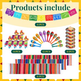 Hungdao 36 Pcs Mexican Decorations Include 6 Donkey Pinatas 12 Large Fiesta Maracas 6 Mexican Sombrero Hats 6 Mexican Serape Table Runners 6 Mexican Banners for Mexican Decorations Favors