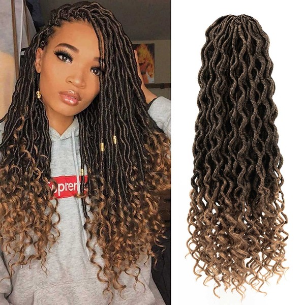 18 Inch Goddess Locs Crochet Hair 3 Packs Wavy Faux Locs Crochet Hair Pre Looped Crochet Hair Ombre Soft Faux Locs Synthetic Braiding Hair With Curly Ends Goddess Locs Braids Hair Extensions (#T27)