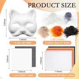 Seenelling 19 Pcs DIY Therian Mask Kit Blank Cat Mask with Felt Fabric Sheet Plush Faux Fur Eye Mesh for Therian Gear Stuff (Cute Color)