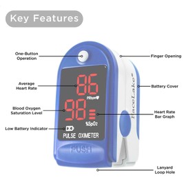 FaceLake ® FL400 Pulse Oximeter Fingertip with Carrying Case, Batteries, Lanyard, and Warranty (Blue)