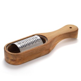 ZENFUN Cheese Grater, Stainless Steel Cheese Shredder with Wooden Handle, Acacia wood Container Cheese Grater, Handheld Kitchen Grater for Cheese, Lemon and Chocolate, Cheese Tool
