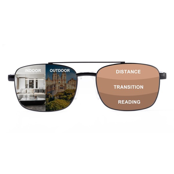 OuShiun Photochromic Progressive Reading Glasses for Men, No-Line Multifocal Readers