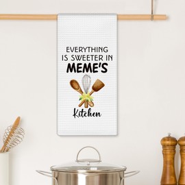 EGBTL Meme Grandma Mother's Day Kitchen Towels, Grandma Gifts from Grandkids Dishcloths Dish Tea Towel, Everything is Sweeter in Meme's Kitchen Decorative Hand Towels 16x24 Inches