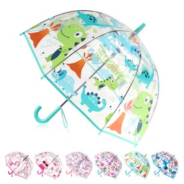 Wxjiahetai Kids Umbrella for Girls & Boys Toddler Childrens Clear Bubble Umbrella for Kids Small Durable Kids Umbrellas for Rain Outdoor(Clear Blue Dinosore)