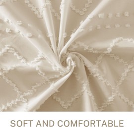 Siiluminisoy Extra Long Cream/Beige Boho Shower Curtain - Woven Fabric Farmhouse 96 Inch, 72 x 96 Tufted Chevron Textured Striped Modern Minimalist Cloth Curtain for Bathroom