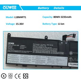 OUWEE L18M4P71 Laptop Battery Compatible with Lenovo ThinkPad X1 Extreme 1st Gen/2nd Gen ThinkPad P1 1st/2nd Gen Series 01AY969 L17C4P72 L17M4P72 01AY968 01YU911 5B10V98091 SB10Q76929 SB10Q76928 80Wh
