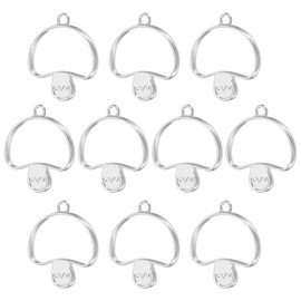 PATIKIL Alloy Open Back Bezel Pendants, 20 Pack Mushroom Shaped Hollow Resin Pendant Frame for DIY Crafts Earrings Necklace Bracelet Making, Silver Tone