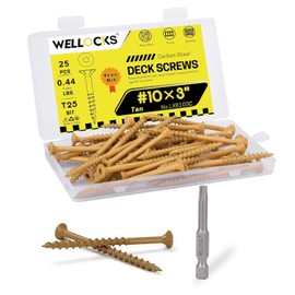 WELLOCKS Deck Screws, Wood Screws, Tan, Superior Rust Resistant, Epoxy Coated, Above 1000 Hour Salt Spray Coating T25 Torx Star Bit Included for Outdoor Wood Fence (Trial Size 0.44LBS, #10×3")
