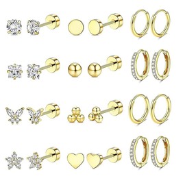 12 Pairs of Gold Earrings, The Most Valuable Stud Earrings Set, Women's Stud Gold, Suitable for Dance Parties and Other Settings, Synthesis, Synthesis