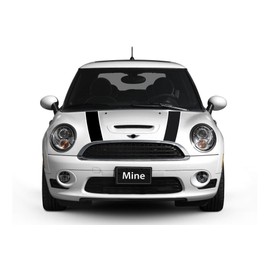 The Pixel Hut gs00270 Black with White Border Hood Stripes for Mini Cooper and S R50 Series Long Version to Replace Existing Stripes(2002-2006)