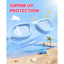 Zeligerstar Kids Swim Goggles,Swimming Goggles for Kids 6-14, Anti-Fog UV Protection Pool Goggles for Boys Girls (Light Blue/Blue+Clear Lens)