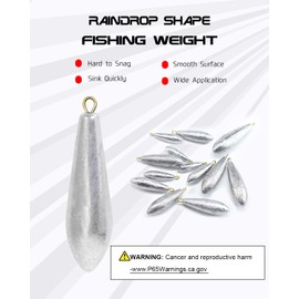 Atibin Drop Shot Fishing Weight Sinker Teardrop Saltwater Fishing Weights Lead Casting Egg Fishing Sinker Bass Streamlined Removable 8pcs 2.1oz